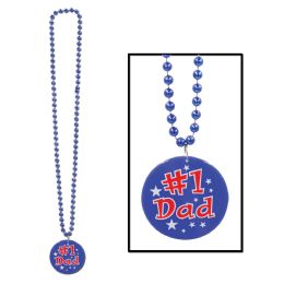 12 Pieces Beads W/printed #1 Dad Medallion - Party Necklaces & Bracelets