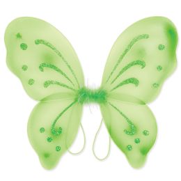 12 Units of Nylon Fairy Wings Lt Green; Elastic Armbands - Party Novelties