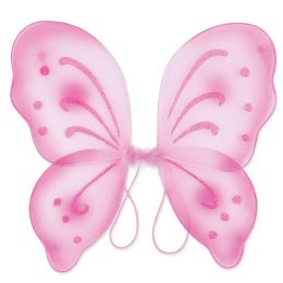 12 Units of Nylon Fairy Wings Pink; Elastic Armbands - Party Novelties