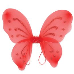 12 Units of Nylon Fairy Wings Red; Elastic Armbands - Party Novelties