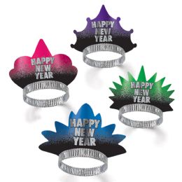 50 Pieces New Year Resolution Tiaras Asstd Colors W/black - Party Hats & Tiara