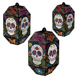 12 Pieces Foil Day Of The Dead Paper Lanterns Assembly Required; 1-8 , 1-9.5 , 1-11 - Hanging Decorations & Cut Out