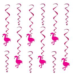 6 Pieces Flamingo Whirls 6 Whirls W/icons; 6 Plain Whirls - Hanging Decorations & Cut Out