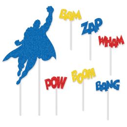 12 Pieces Hero Cake Topper 6-2.25  - 2.5  X 3.5  'word Burst' Picks Included - Party Accessory Sets