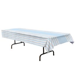 12 of Striped Tablecover Lt Blue, White, Silver; Plastic