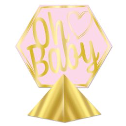 12 Pieces 3-D Foil Oh Baby Centerpiece Pink & Gold; Assembly Required - Party Center Pieces