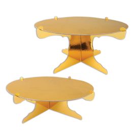 12 Pieces Metallic Cake Stands Gold; Foil 2 Sides; Assembly Required; 1-4  High & 1-6  High - Party Center Pieces