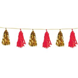 12 Pieces Metallic & Tissue Tassel Garland Gold & Red; 12 Tassels/garland - Party Supplies