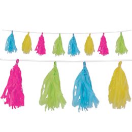 12 Pieces Tissue Tassel Garland Cerise, Lime Green, Turquoise, Yellow; 12 Tassels/garland - Party Supplies
