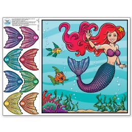 24 Units of Pin The Tail On The Mermaid Game Blindfold Mask & 8 Tails Included - Party Favors
