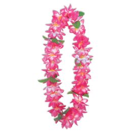 12 Pieces Big Island Floral Lei White W/cerise Tips - Party Necklaces & Bracelets