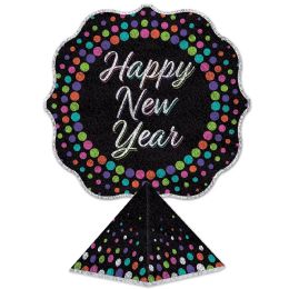 12 Pieces 3-D Happy New Year Centerpiece Glitter Print; Assembly Required - Party Center Pieces