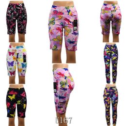 12 Pieces Abstract Butterfly Print High Waist Biker Shorts Size L / xl - Womens Shorts