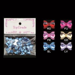 12 Wholesale Acrylic Rhinestone Bow In Hot Pink