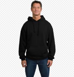 3456 of Adult Hooded Pullover Sweatshirt In Black Size L