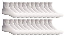 24 Bulk Yacht & Smith Men's Cotton Sport Ankle Socks Size 10-13 Solid White