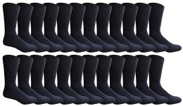 24 Wholesale Yacht & Smith King Size Men's Cotton Terry Cushioned Crew Socks Size 13-16 Navy