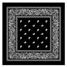 36 Pieces Black Paisley Printed Cotton Bandana - Bandanas