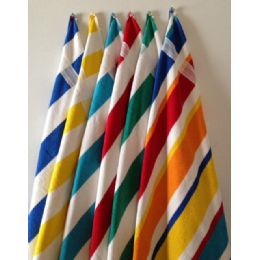 12 Pieces Cabana StripeS-Top Of The Line Beach Towel 100% Cotton Yellow Color - Beach Towels
