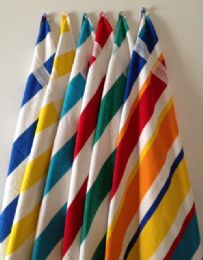 12 Pieces Bk Cabana StripeS-Top Of The Line Beach Towel 100% Cotton Multi Striped - Beach Towels