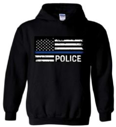 12 Wholesale Black Hoody Blue Line Police