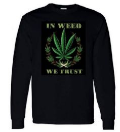6 Wholesale Black Longsleeve T-Shirt In Weed We Trust Plus Size