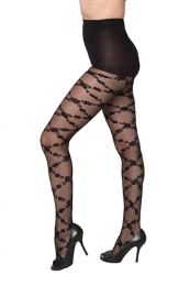 12 Pairs Black Sheer Crisscross Floral Beverly Rock Tights Queen Size - Womens Tights
