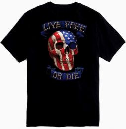 12 Bulk Black Tshirt Live Free Or Die Plus Size