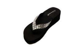 18 Wholesale Black Wedge Sandals With Gold And Silver Rhinestone In Black