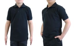 36 Pieces Boys Cotton Blend Short Sleeve School Uniform Polo Shirt - Solid Black Size 12 - Boys School Uniform Shirts