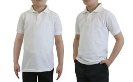 36 Pieces Boys Cotton Blend Short Sleeve School Uniform Polo Shirt - Solid White Size 8 - Boys School Uniform Shirts