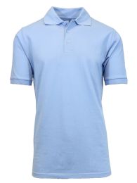 36 Pieces Boys Cotton Blend Short Sleeve School Uniform Polo Shirt - Solid Light Blue Size 7 - Boys School Uniform Shirts