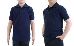 36 Pieces Boys Cotton Blend Short Sleeve School Uniform Polo Shirt - Solid Navy Size 10 - Boys School Uniform Shirts