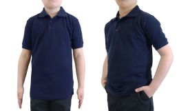 36 Units of Boys Cotton Blend Short Sleeve School Uniform Polo Shirt - Solid Navy Size 12 - Boys School Uniforms