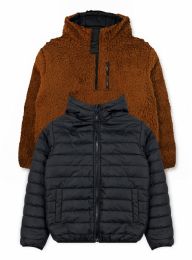 24 Pieces Boys Reversible Jacket With Sherpa Lining In Black Assorted Sizes 8-16 - Boys Winter Jacket