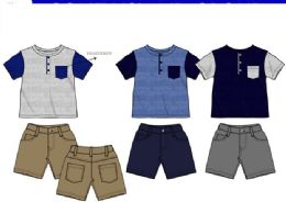 36 Wholesale Boys Twill Short Sets 3 Colors Size 2-4 T