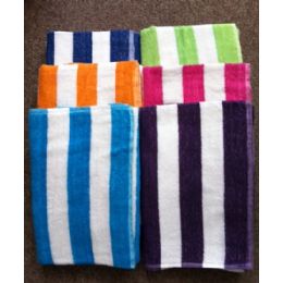 24 Wholesale Cabana Stripe 100% Beach Towels Assorted Colors Size 32x65