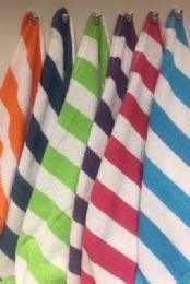 12 Pieces Cabana Stripe 100% Beach Towels Assorted Colors Size 32x65 - Beach Towels