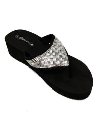 18 Wholesale Cammie Double Wedge Sandals With Rhinestones In Black