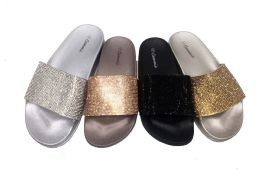 18 Wholesale Cammie Women Slide On Sandals With Glitter Gold Only