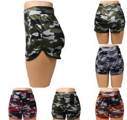 24 Pieces Womens Camo Print Elastic Waist Nylon Shorts Size L / xl - Womens Shorts