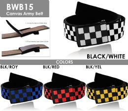 24 Wholesale Canvas Army Belt Color Black Red