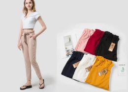 24 Wholesale Womens Capri Length Acrylic Material Pants Size L
