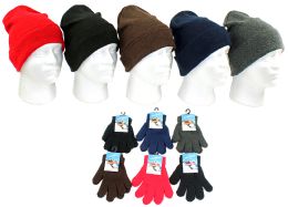 240 Pieces Children's Cuffed Knit Hats And Magic Gloves Combo Packs - Winter Sets Scarves , Hats & Gloves