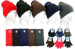 180 Wholesale Children's Cuffed Knit Hats, Magic Gloves, And Solid Scarves