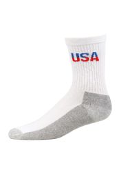 120 Pairs Children's Usa Printed Crew Socks In White Grey Heel And Toe 6-8 - Boys Crew Sock