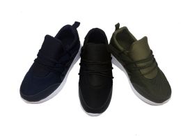 12 Pairs Cool Pull On Kids Sneakers With Laced Front In Olive - Boys Sneakers