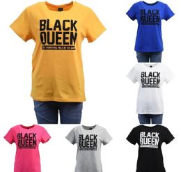 24 Wholesale Womens Cotton Black Queen Print T-Shirt Size S / M