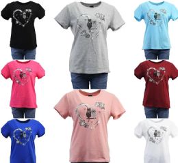 24 Wholesale Womens Cotton Rhinestone Cat Print T-Shirt Size L / xl