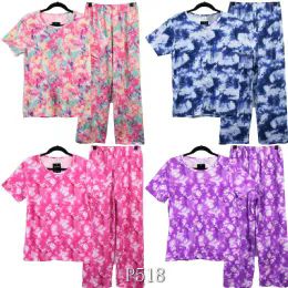 24 Pieces Cotton Tie Dye Print Long Pants Set Size L - Women's Pajamas and Sleepwear